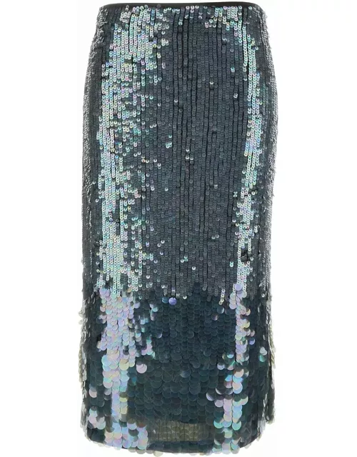 Parosh Midi Grey Skirt With All-over Sequins In Stretch Polyamide Woman