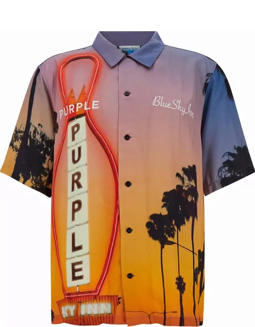 Purple Brand Multicolor Bowling Shirt With Blue Sky Inn Print In Viscose Man
