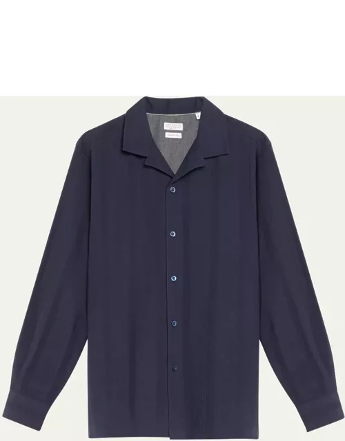 Men's Seersucker Stripe Casual Button-Down Shirt