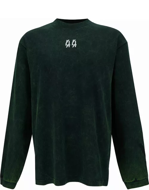 44 Label Group solar Green Long Sleeve T-shirt With Contrasting Logo Print In Cotton Man