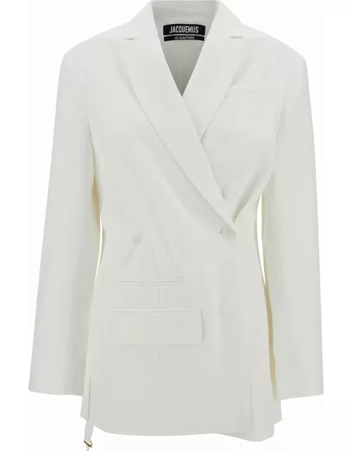Jacquemus la Veste Tibau White Asymmetric Double-breasted Jacket In Viscose Woman