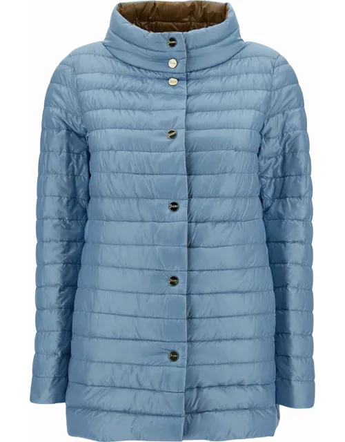 Herno Light Blue And Brown Down Jacket With Branded Buttons In Polyamide Woman
