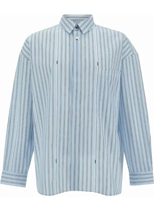 Jacquemus Light Blue Striped Shirt With Logo Lettering Detail In Cotton Man