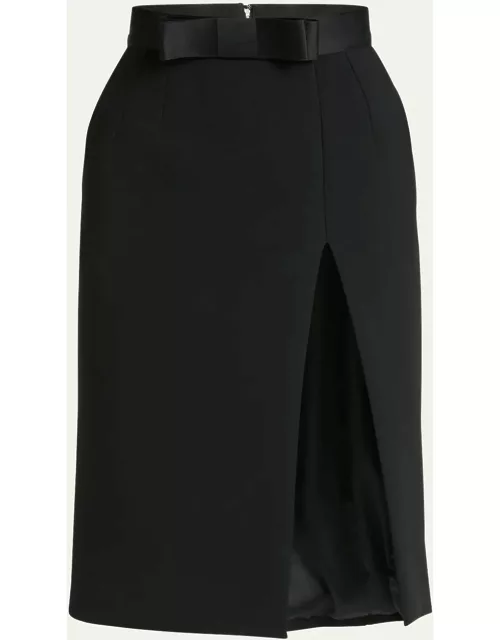 Bow Slit Wool-Blend Skirt