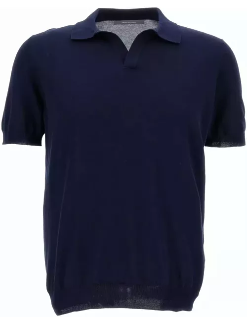 Tagliatore White Polo Shirt With Classic Collar Without Buttons In Cotton Man