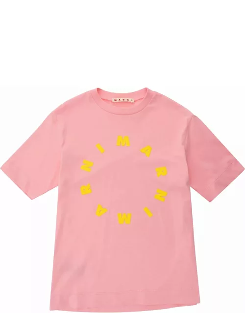 Marni Pink T-shirt With Contrasting Logo Print In Cotton Man