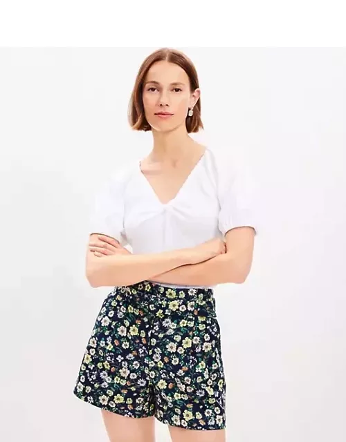 Loft Petite Belted Pleated Shorts in Floral Twil