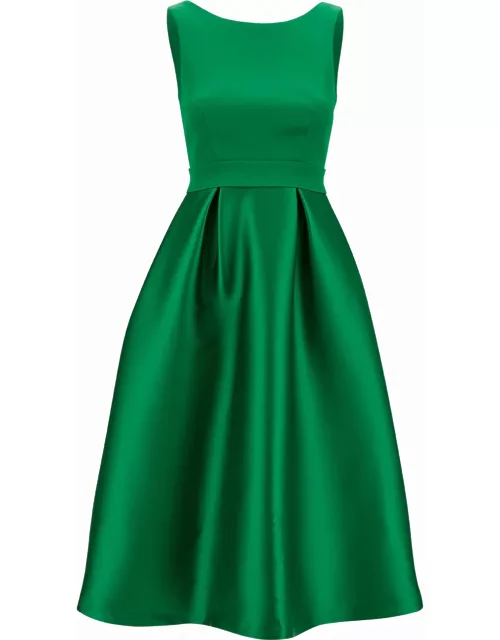 Parosh Mini Green Dress With Satin Flared Skirt In Stretch Fabric Woman