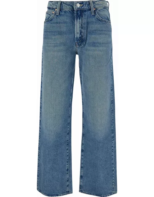 Mother the Doudger Light Blue Straight Jeans With Logo Label In Cotton Denim Woman