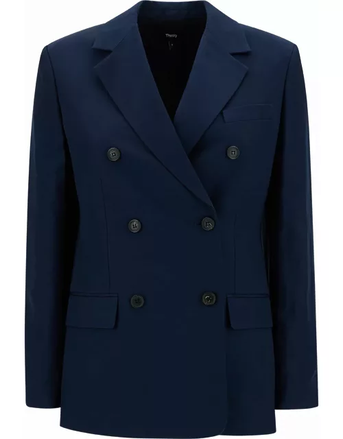 Theory Blue Double-breasted Jacket With Notched Revers In Viscose Woman