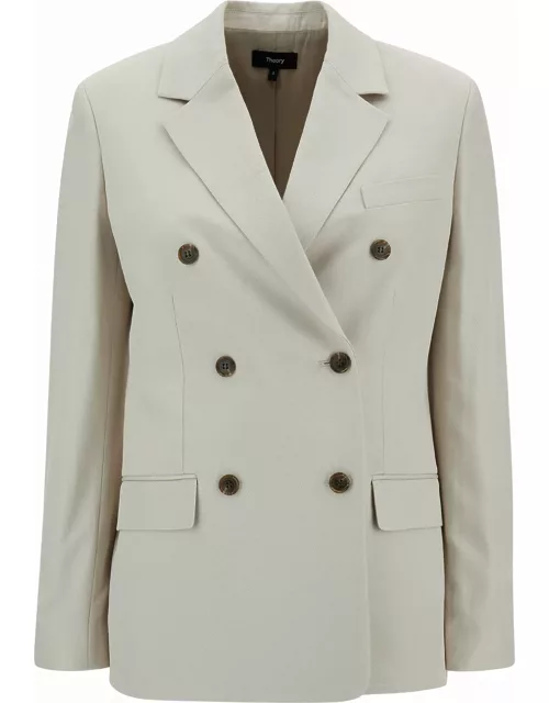 Theory Off-white Double-breasted Jacket With Notched Revers In Viscose Woman