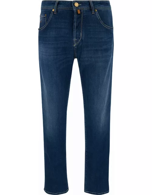Jacob Cohen scott Blue Cropped Jeans With Logo Patch In Cotton Denim Man