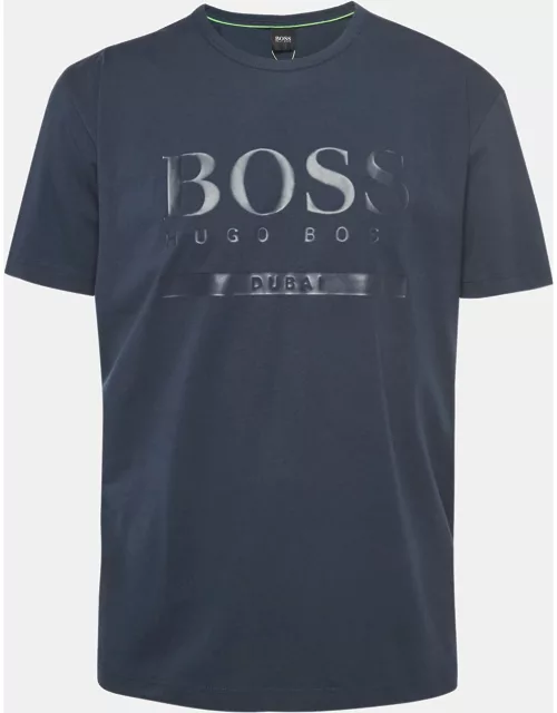 Boss By Hugo Boss Navy Blue Logo Print Cotton Knit Half Sleeve T-Shirt