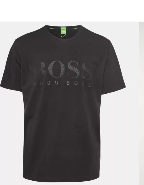Boss By Hugo Boss Black Logo Print Cotton Knit Half Sleeve T-Shirt