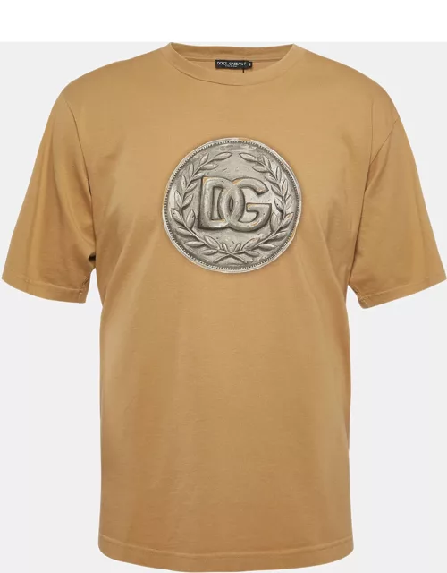 Dolce & Gabbana Brown DG Coin Print Cotton Crew Neck T-Shirt