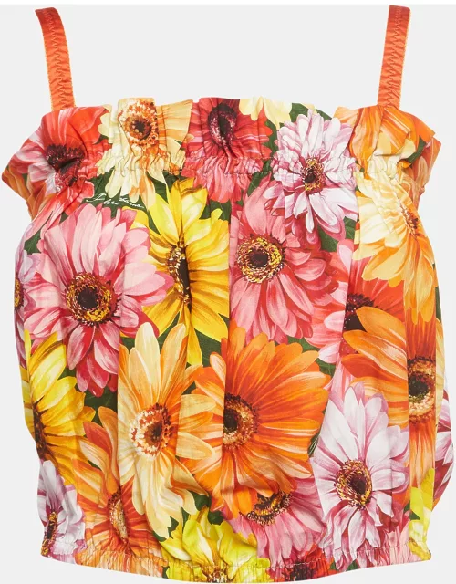 Dolce & Gabbana Multicolor Floral Print Cotton Crop Top