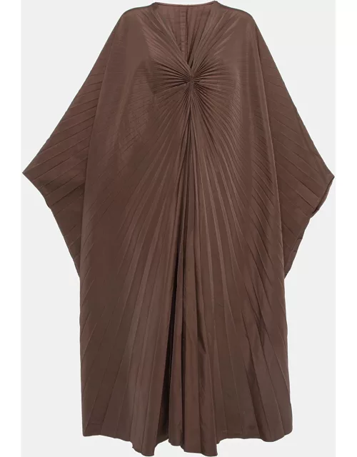 Valentino Brown Cotton Blend Micro Faille Plisse Dress