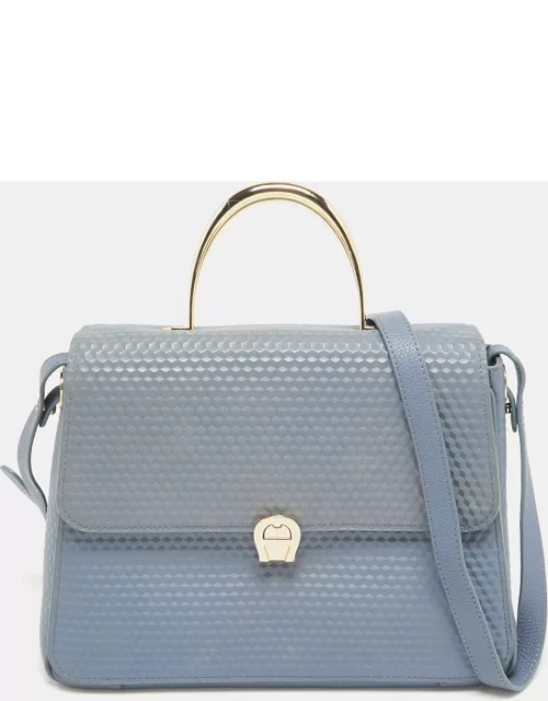 Aigner Blue Embossed Leather Genoveva M Top Handle Bag