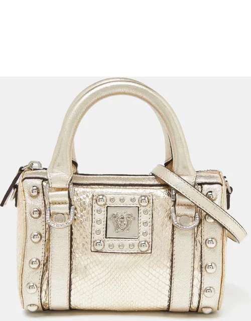 Versace Gold Snakeskin Leather Snap Out Of It Crossbody Bag