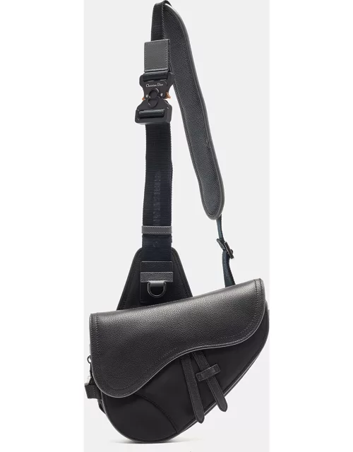 Dior Black Nylon and Leather Saddle Crossbody Bag