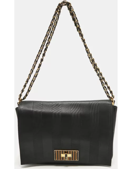 Fendi Black Stripe Embossed Leather Large Claudia Shoulder Bag