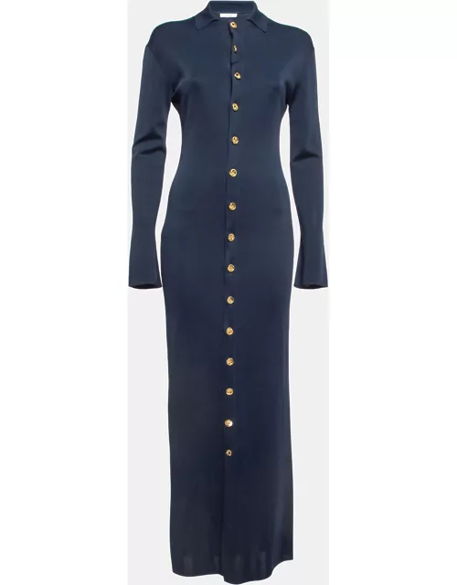 The Row Navy Blue Jersey Carmela Button-Front Shirt Dress