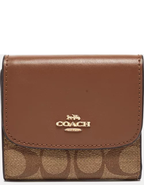 Coach Beige/Brown Signature Coated Canvas and Leather Trifold Wallet
