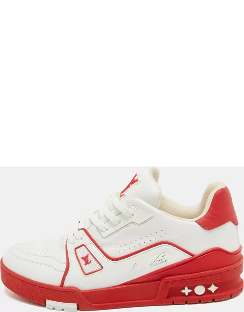 Louis Vuitton White/Red Leather LV Trainer Sneaker