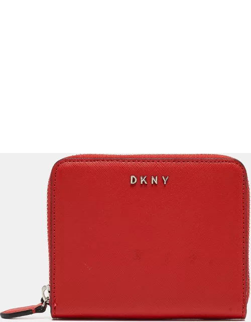 DKNY Red Leather Vela Zip Around Wallet