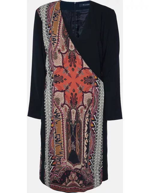 Etro Black Wool Paisley Print Overlay Knee-Length Dress