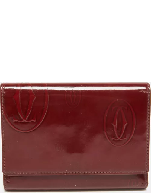 Cartier Red Patent Leather Happy Birthday Trifold Wallet