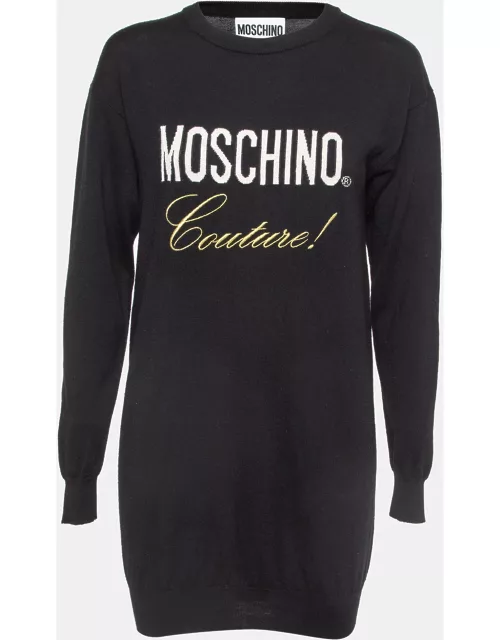 Moschino Couture Black Logo Intarsia Knit Crewneck Mini Dress