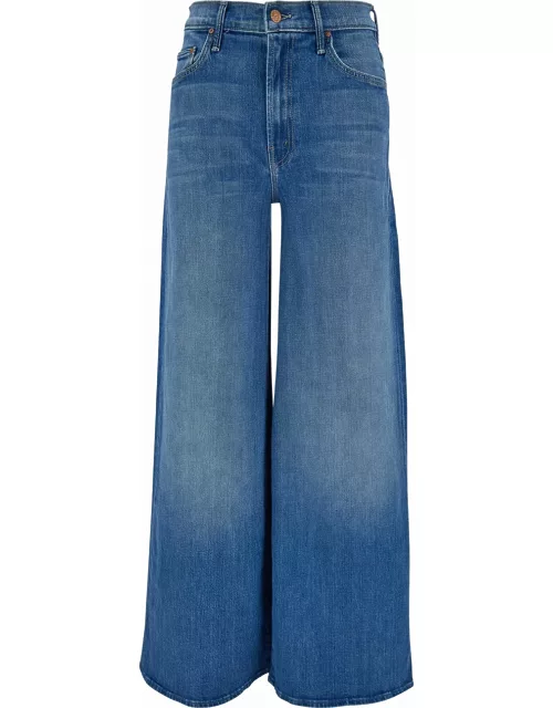 Mother the Undercover Light Blue Wide Jeans With Branded Button In Cotton Denim Man