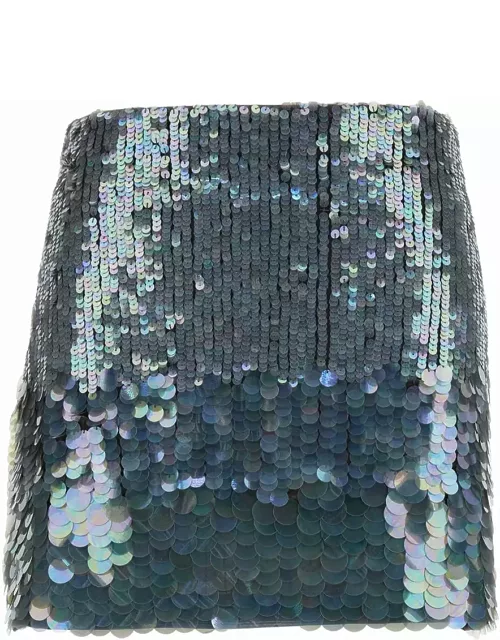 Parosh Grey Mini-skirt With All-over Sequins In Stretch Polyamide Woman