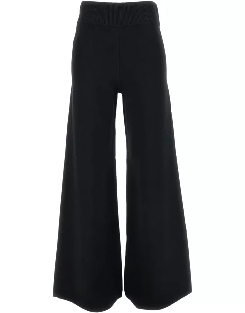 Parosh Black Wide Pants With Elastic Waistband In Viscose Blend Woman