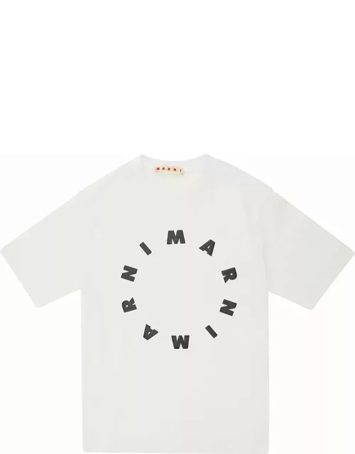 Marni White T-shirt With Contrasting Logo Print In Cotton Man