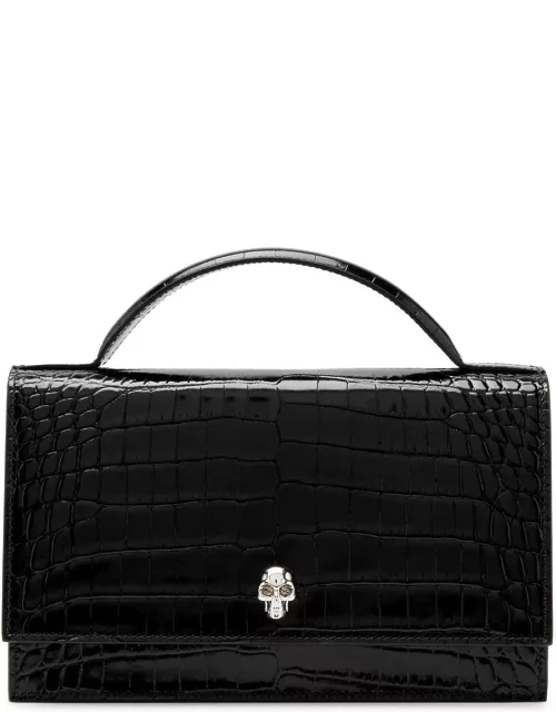 Alexander Mcqueen Skull Medium Crocodile-effect Leather top Handle bag - Black