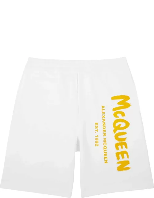 Alexander Mcqueen Graffiti Logo-print Cotton Shorts - White