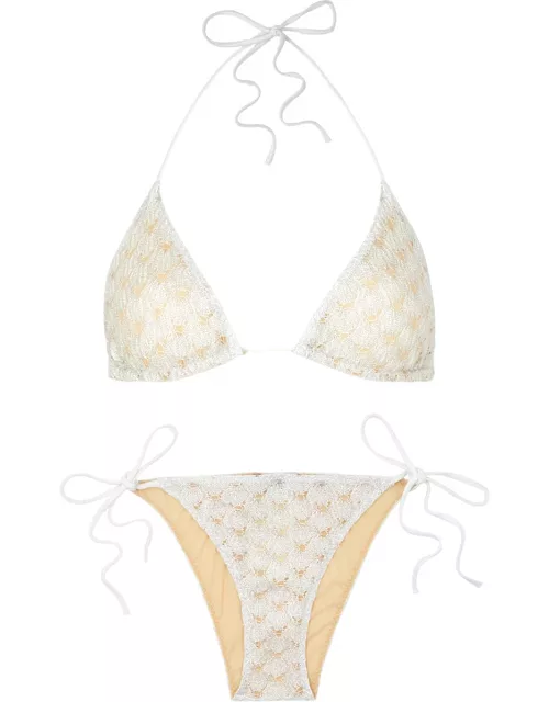 Missoni Metallic Fine-knit Bikini - White - 42 (UK10 / S)