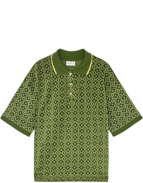 DRÔLE DE Monsieur Monogrammed Velour Polo Shirt - Green