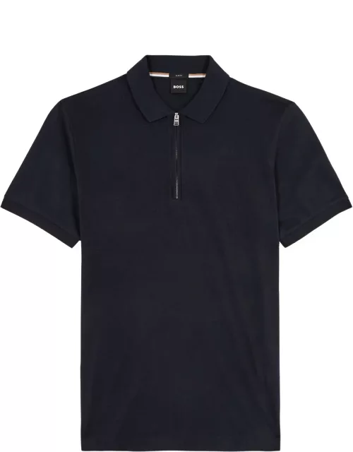 Boss Half-zip Cotton Polo Shirt - Navy