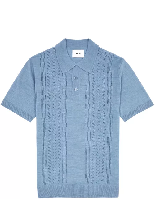 NN07 Thor Pointelle Knitted Polo Shirt - Blue