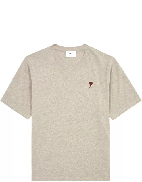 Ami Paris Logo-embroidered Cotton T-shirt - Beige