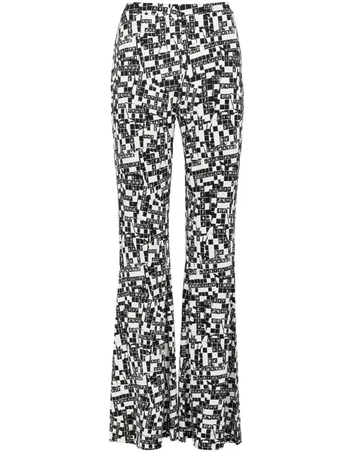 Diane Von Furstenberg Brooklyn Printed Flared Jersey Trousers - Black And White - L (UK14 / L)