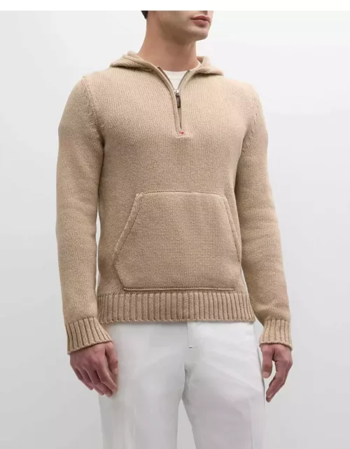 Men's Cashmere-Cotton Knit Half-Zip Hoodie