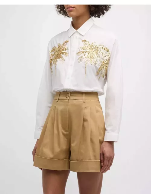 Fresh Embellished Point-Collar Button-Front Shirt