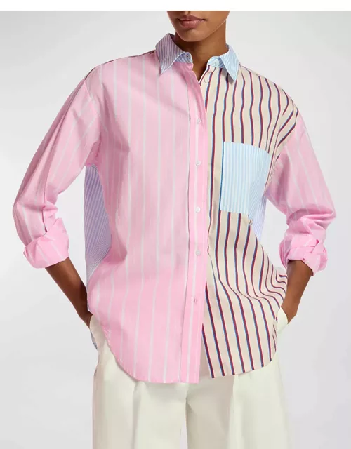 Famille Patchwork Stripe Cotton Button-Front Shirt