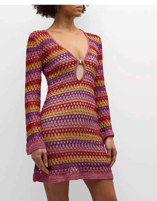 Ria Crochet Stripe Keyhole Mini Dres