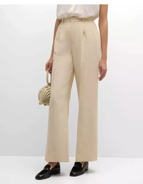 Cyrano Pleated High-Rise Cotton-Linen Pant