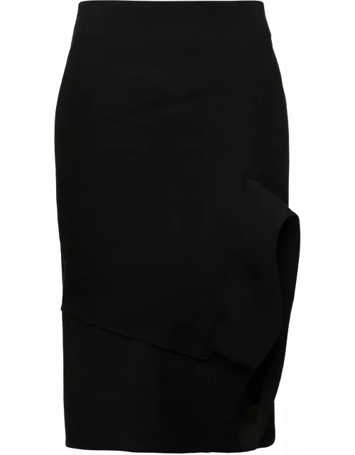 Bottega Veneta Midi Black Skirt With Split In Structured Cotton Blend Woman